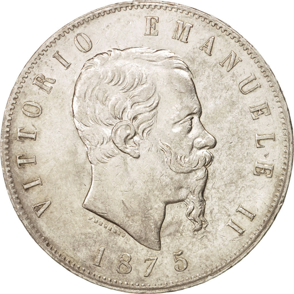 ITALY, 5 Lire, 1875, Milan, KM #8.3, EF(40-45), Silver, 24.94