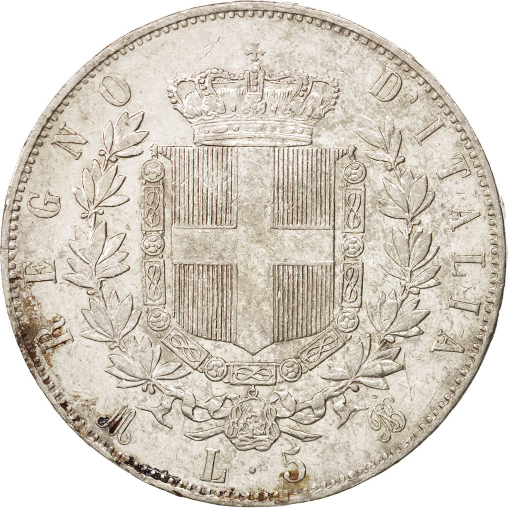 ITALY, 5 Lire, 1875, Milan, KM #8.3, EF(40-45), Silver, 24.94