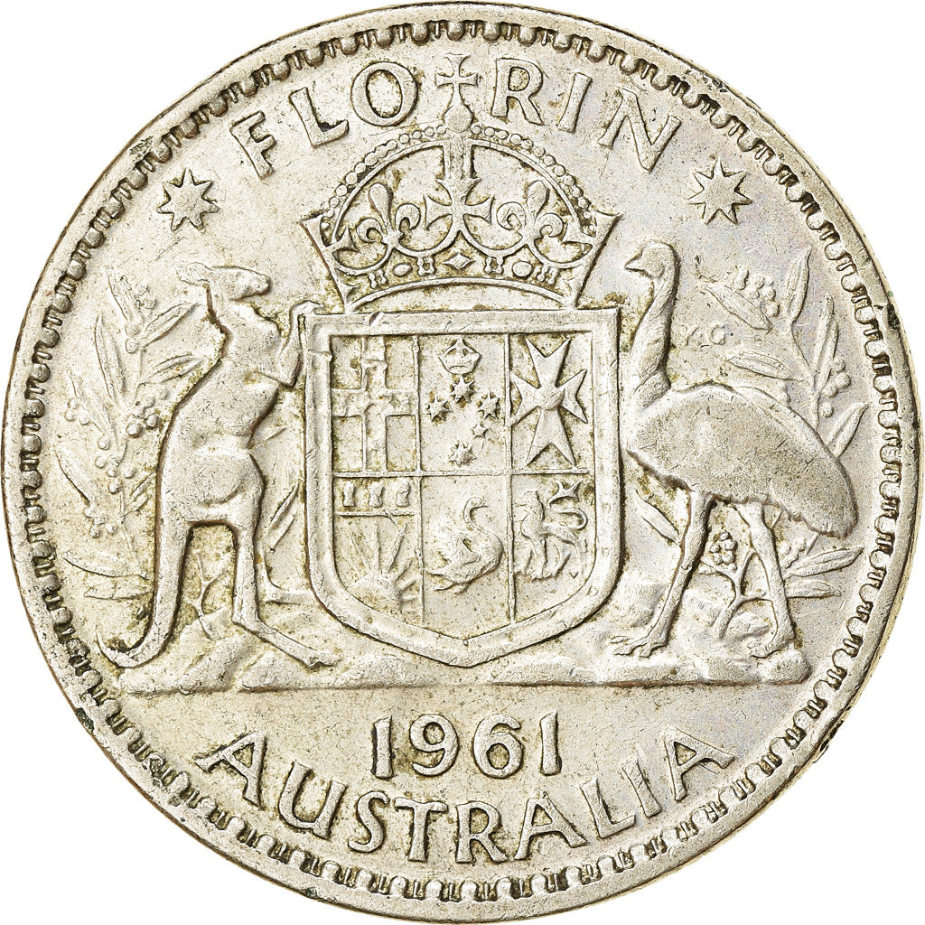 Moneda, Australia, Elizabeth II, Florin, 1961, Melbourne, BC+, Plata, KM:60
