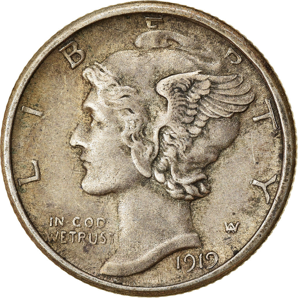 Moneta, Stati Uniti, Mercury Dime, Dime, 1919, U.S. Mint, Denver, MB+, Argento