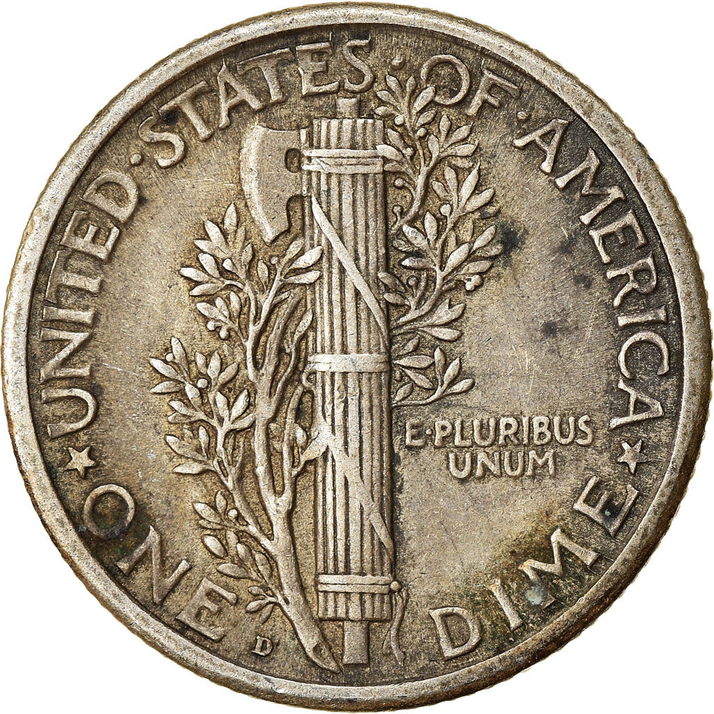 Moneta, Stati Uniti, Mercury Dime, Dime, 1919, U.S. Mint, Denver, MB+, Argento