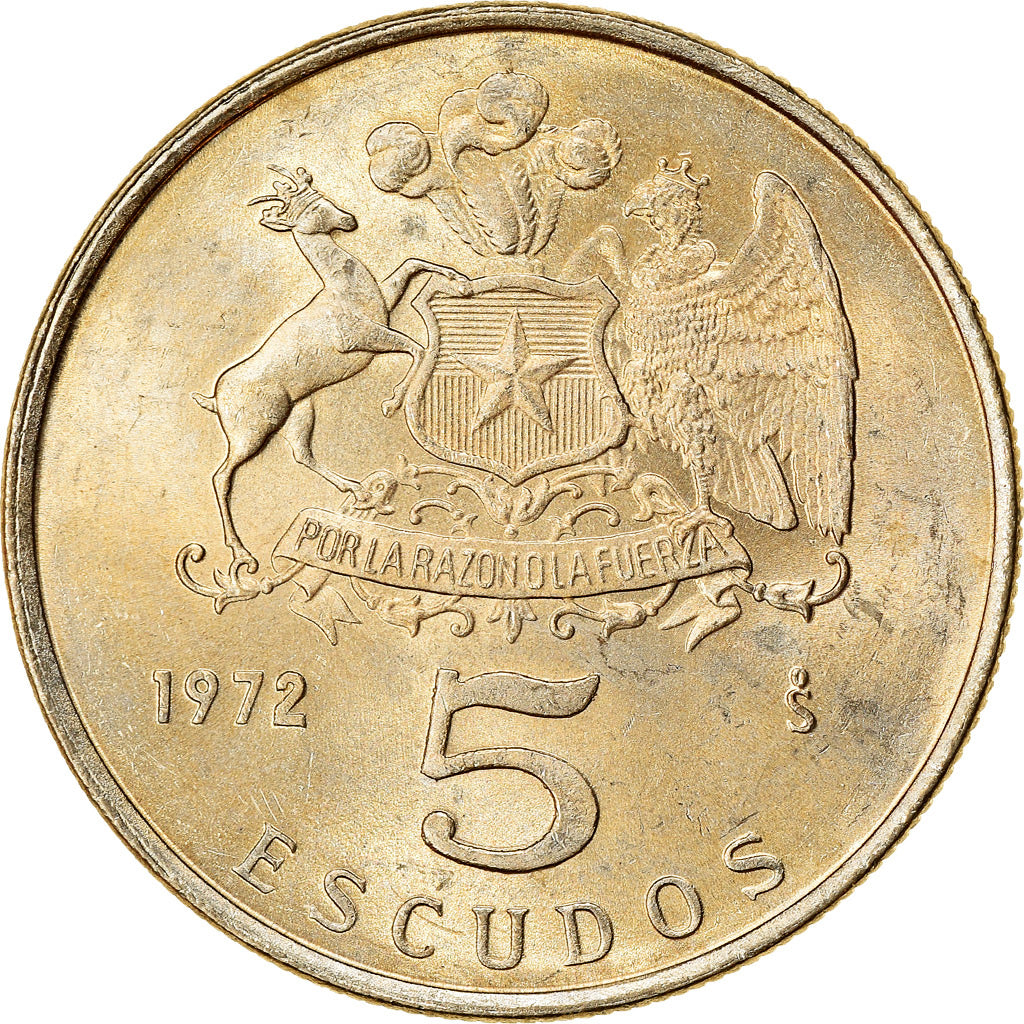 Moneta, Cile, 5 Escudos, 1972, BB, Rame-nichel, KM:199
