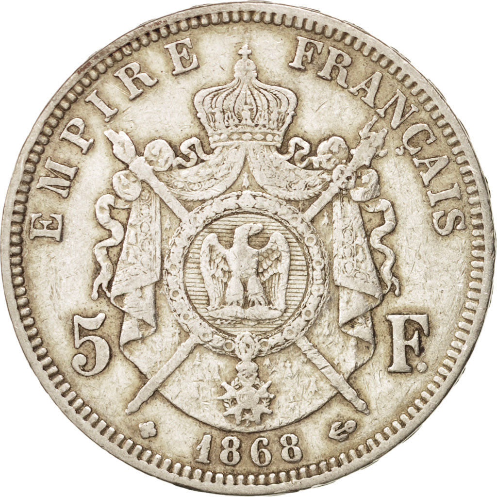 FRANCE, Napoléon III, 5 Francs, 1868, Strasbourg, KM #799.2, VF(30-35), Silver,