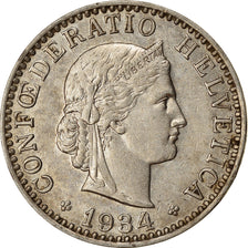 Coin, Switzerland, 20 Rappen, 1934, Bern, EF(40-45), Nickel, KM:29