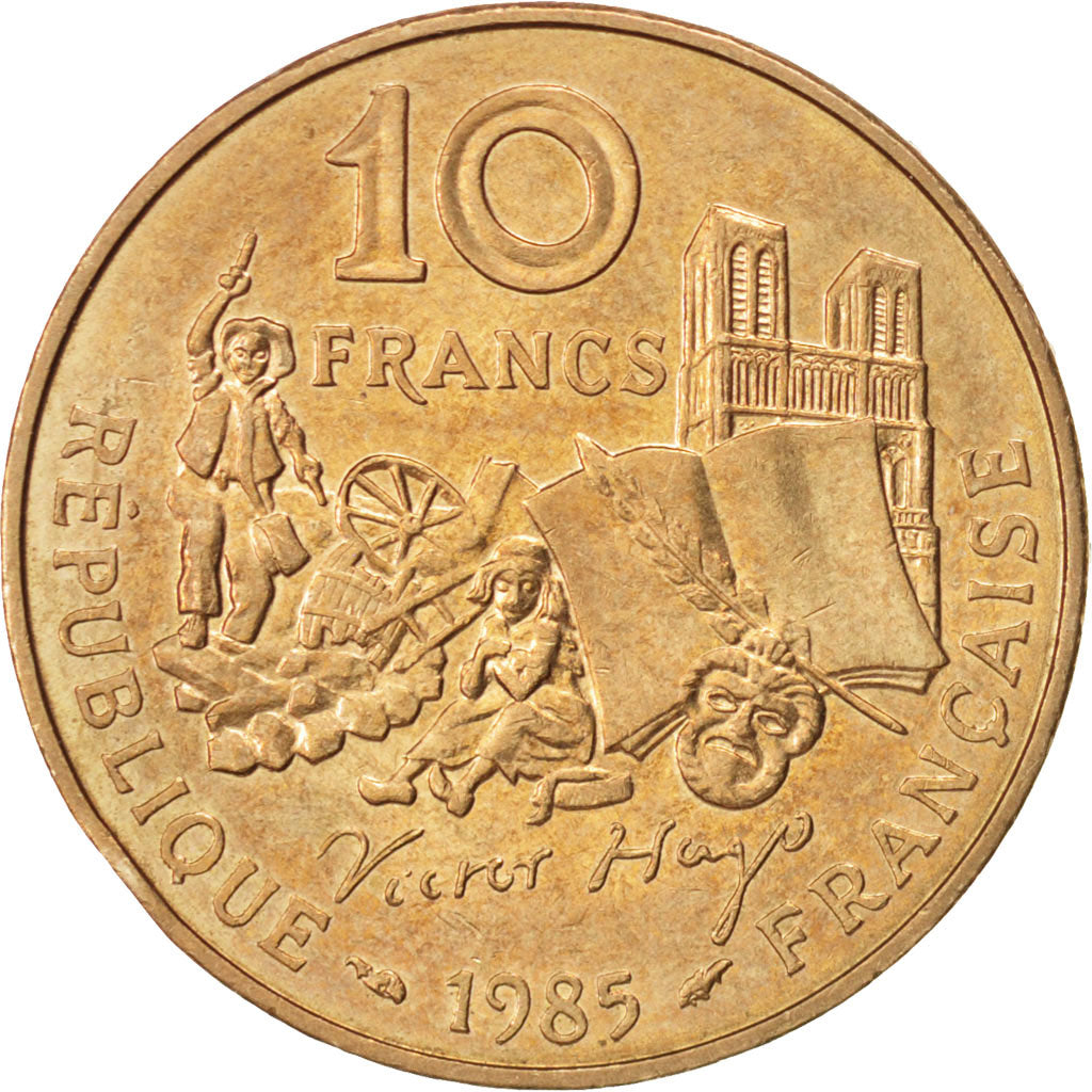 FRANCE, Victor Hugo, 10 Francs, 1985, KM #956, AU(55-58), Nickel-Bronze, 26,...