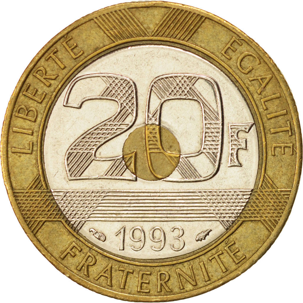 Coin, France, Mont Saint Michel, 20 Francs, 1993, AU(50-53), Tri-Metallic