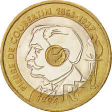 FRANCE, Pierre de Coubertin, 20 Francs, 1994, KM #1036, AU(50-53),...