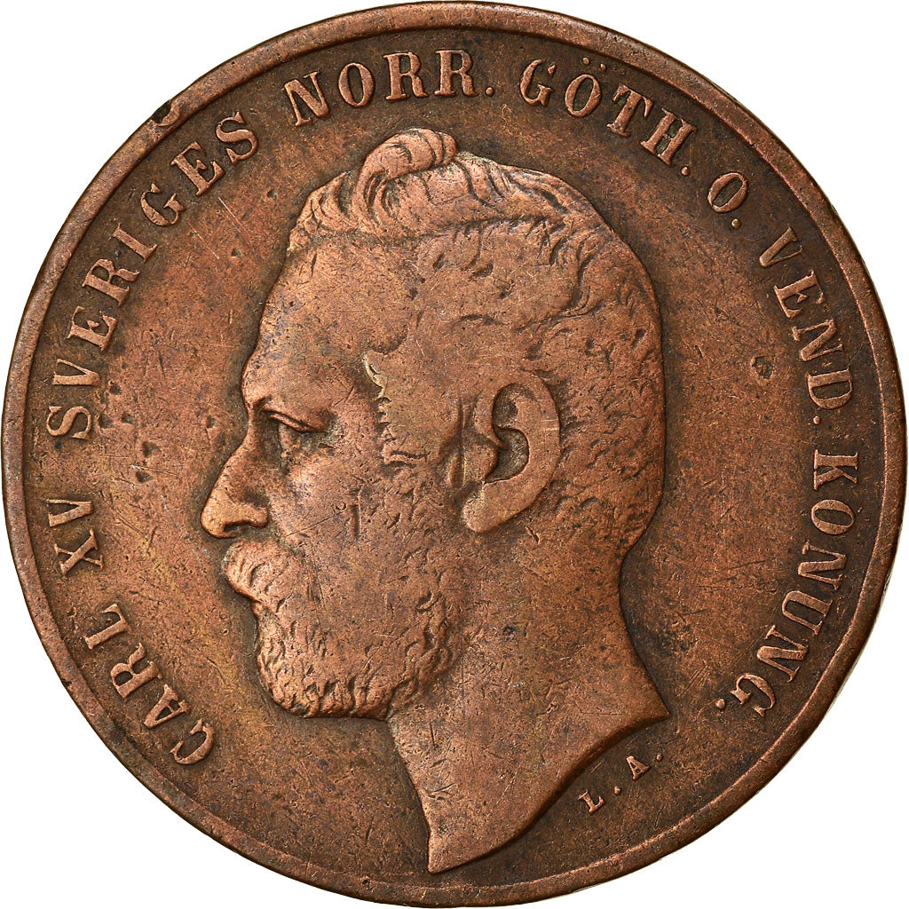 Moneta, Svezia, Carl XV Adolf, 2 Öre, 1865, BB, Bronzo, KM:706