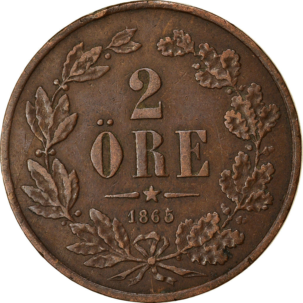 Moneta, Svezia, Carl XV Adolf, 2 Öre, 1865, BB, Bronzo, KM:706