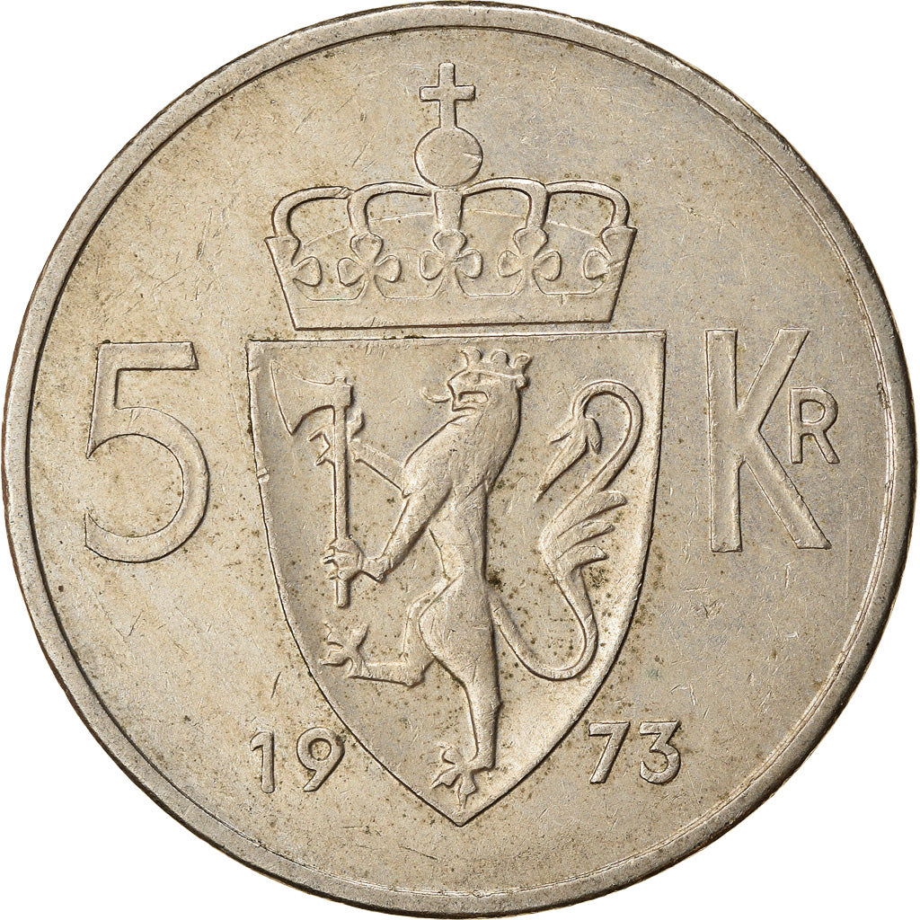 Munten, Noorwegen, Olav V, 5 Kroner, 1973, ZF, Copper-nickel, KM:412