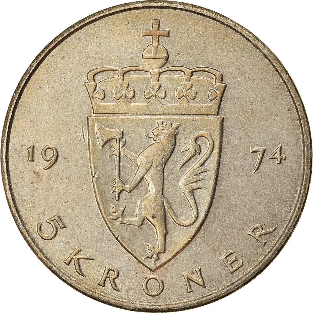Munten, Noorwegen, Olav V, 5 Kroner, 1974, ZF, Copper-nickel, KM:420