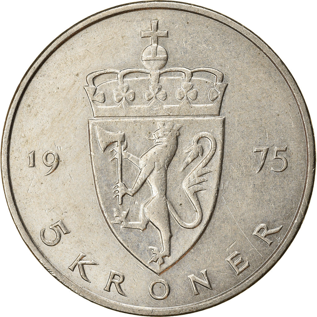 Munten, Noorwegen, Olav V, 5 Kroner, 1975, ZF, Copper-nickel, KM:420