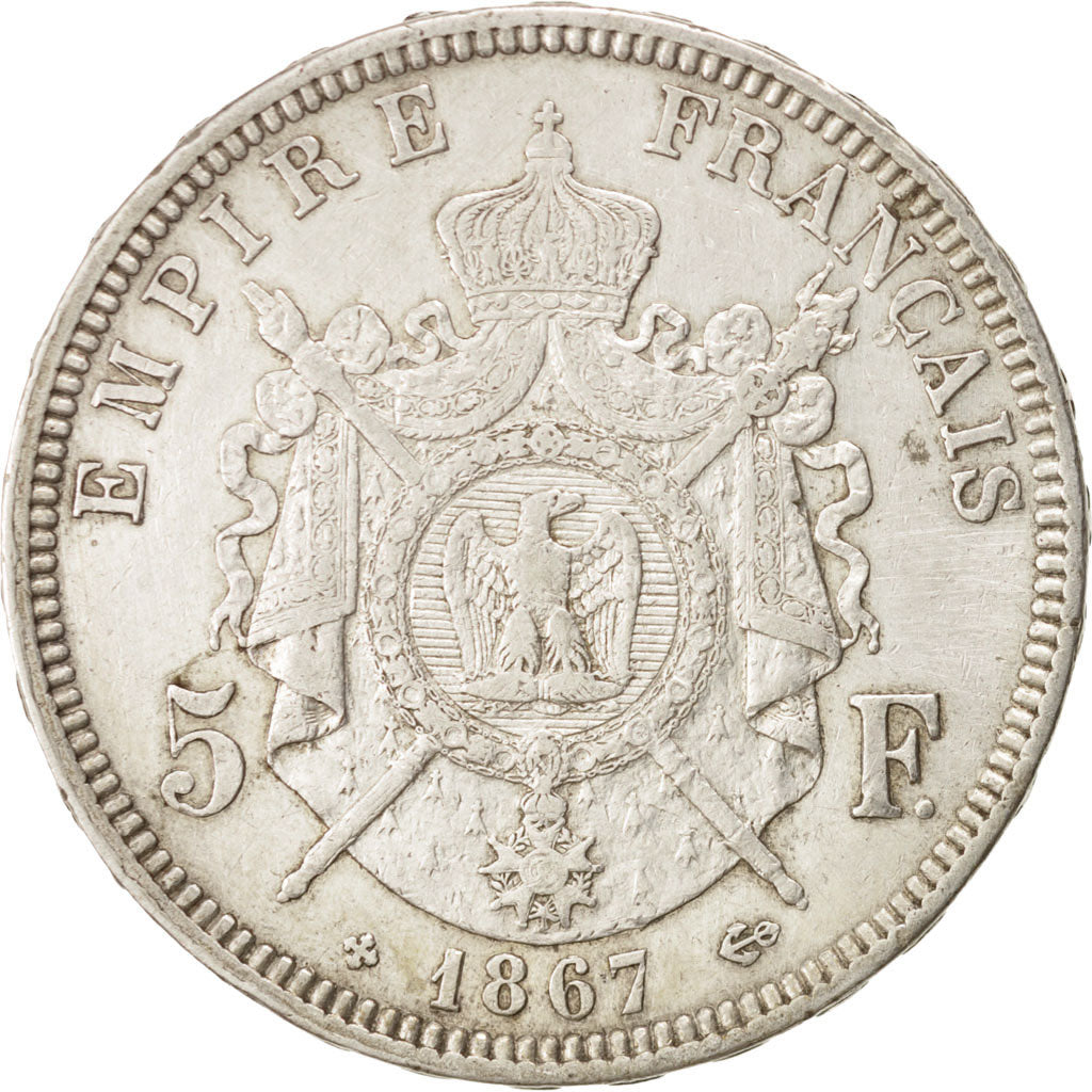 Second Empire, 5 Francs Napoléon III tête laurée, 1867 BB, KM 799.2