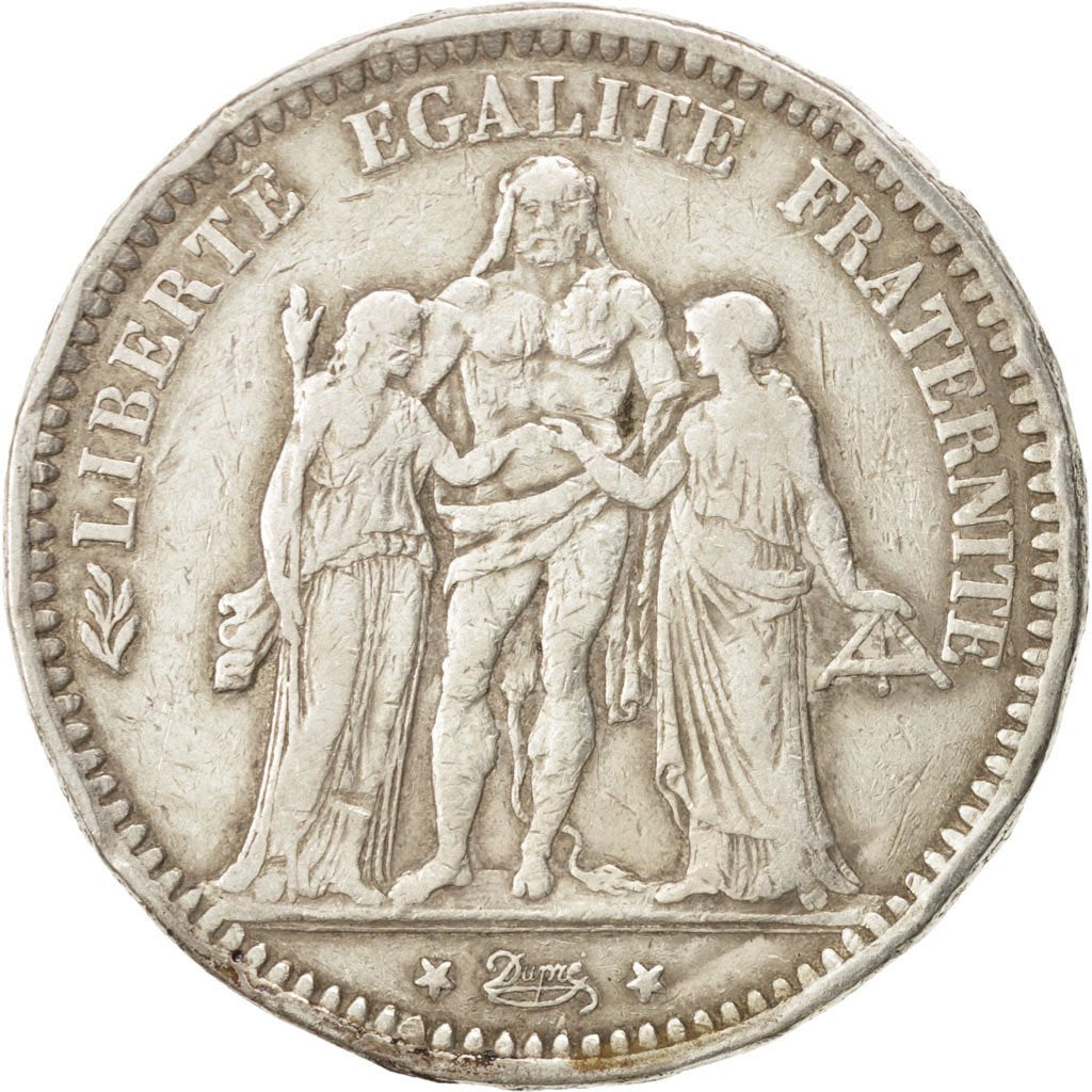 FRANCE, Hercule, 5 Francs, 1871, Paris, KM #823, VF(30-35), Silver, Gadoury...
