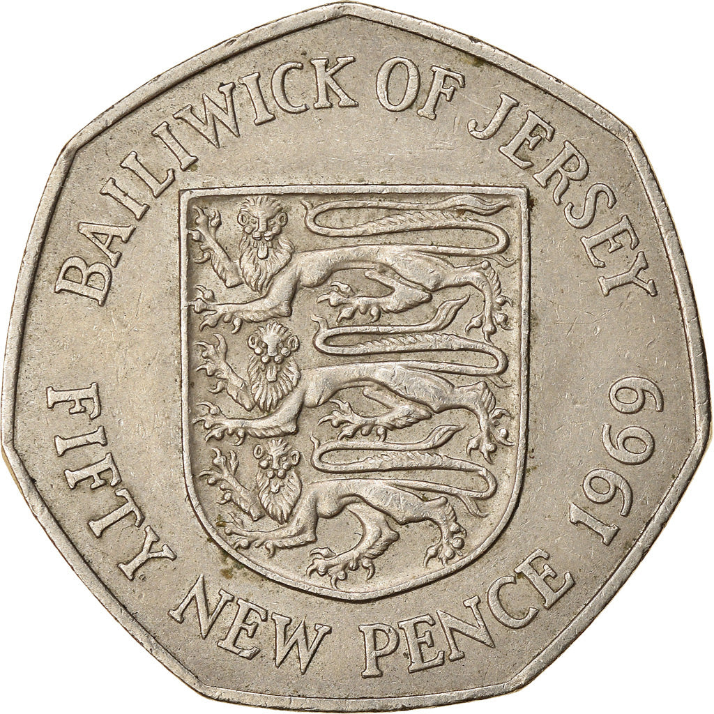 Moneda, Jersey, Elizabeth II, 50 New Pence, 1969, MBC, Cobre - níquel, KM:34