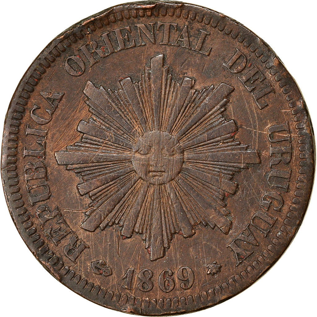 Münze, Uruguay, 2 Centesimos, 1869, Uruguay Mint, Paris, Berlin, Vienna, S+