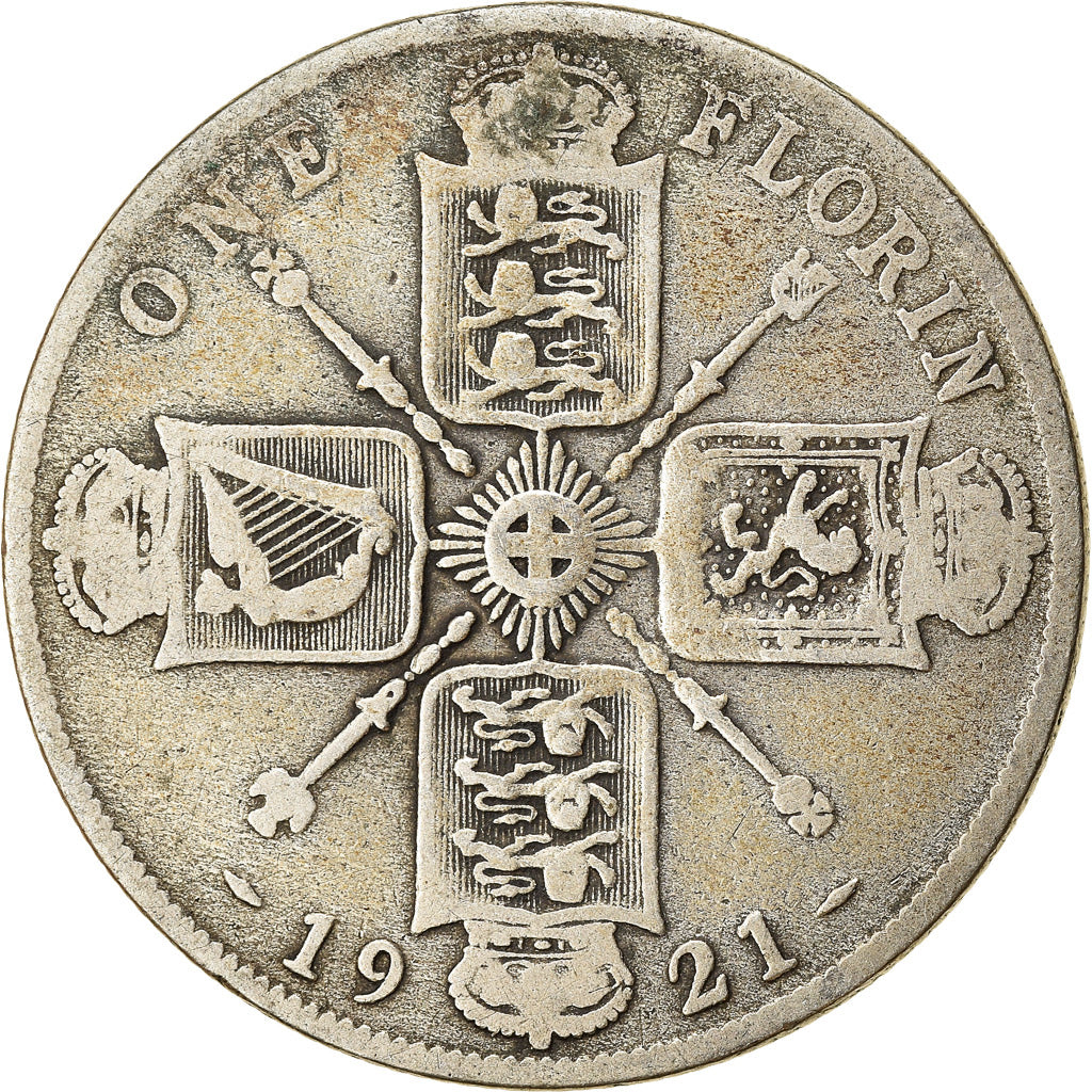 Moeda, Grã-Bretanha, George V, Florin, Two Shillings, 1921, F(12-15), Prata