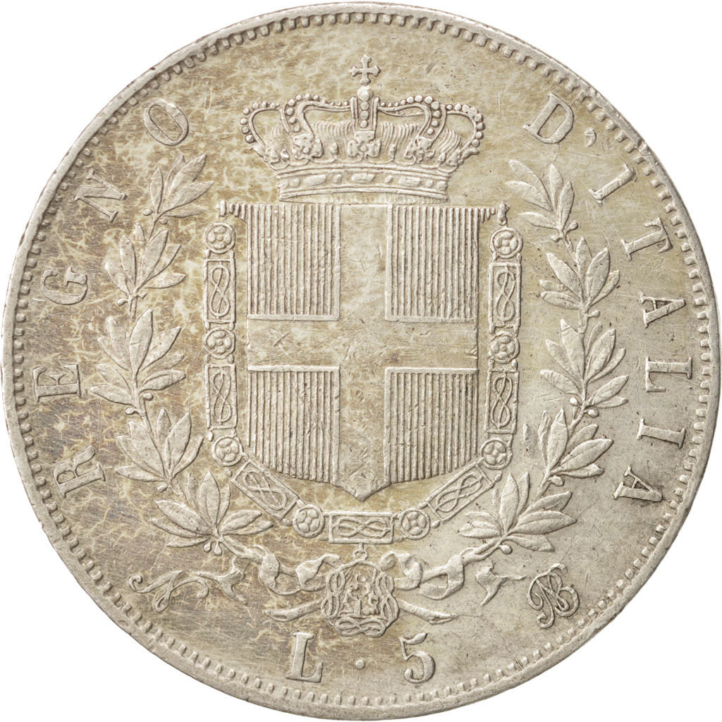 ITALY, 5 Lire, 1864, Naples, KM #8.2, AU(50-53), Silver, 25.01