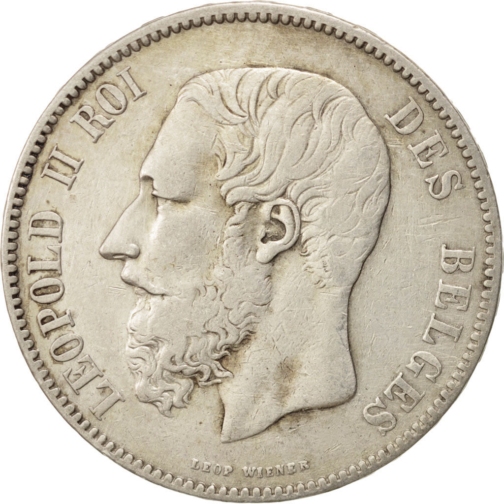BELGIUM, 5 Francs, 5 Frank, 1869, KM #24, VF(30-35), Silver, 24.82