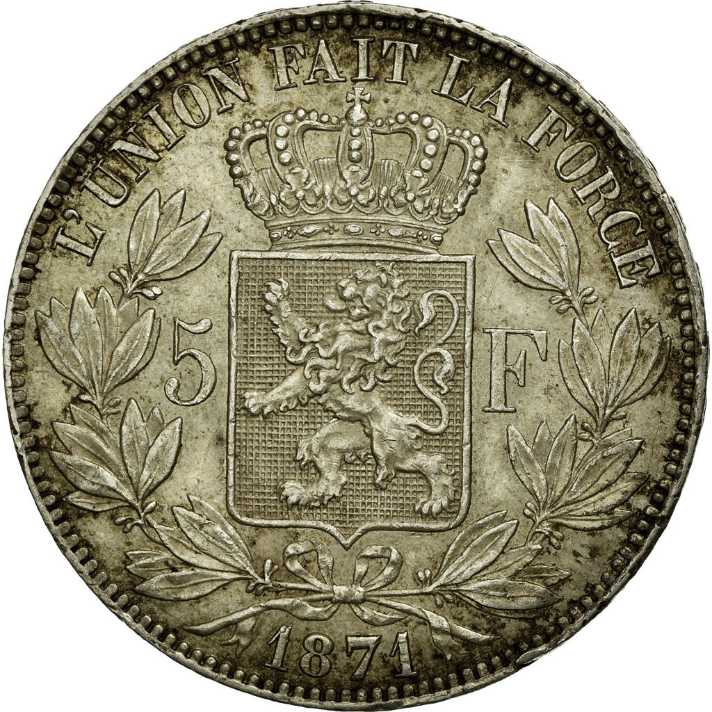 Coin, Belgium, Leopold II, 5 Francs, 5 Frank, 1871, EF(40-45), Silver, KM:24