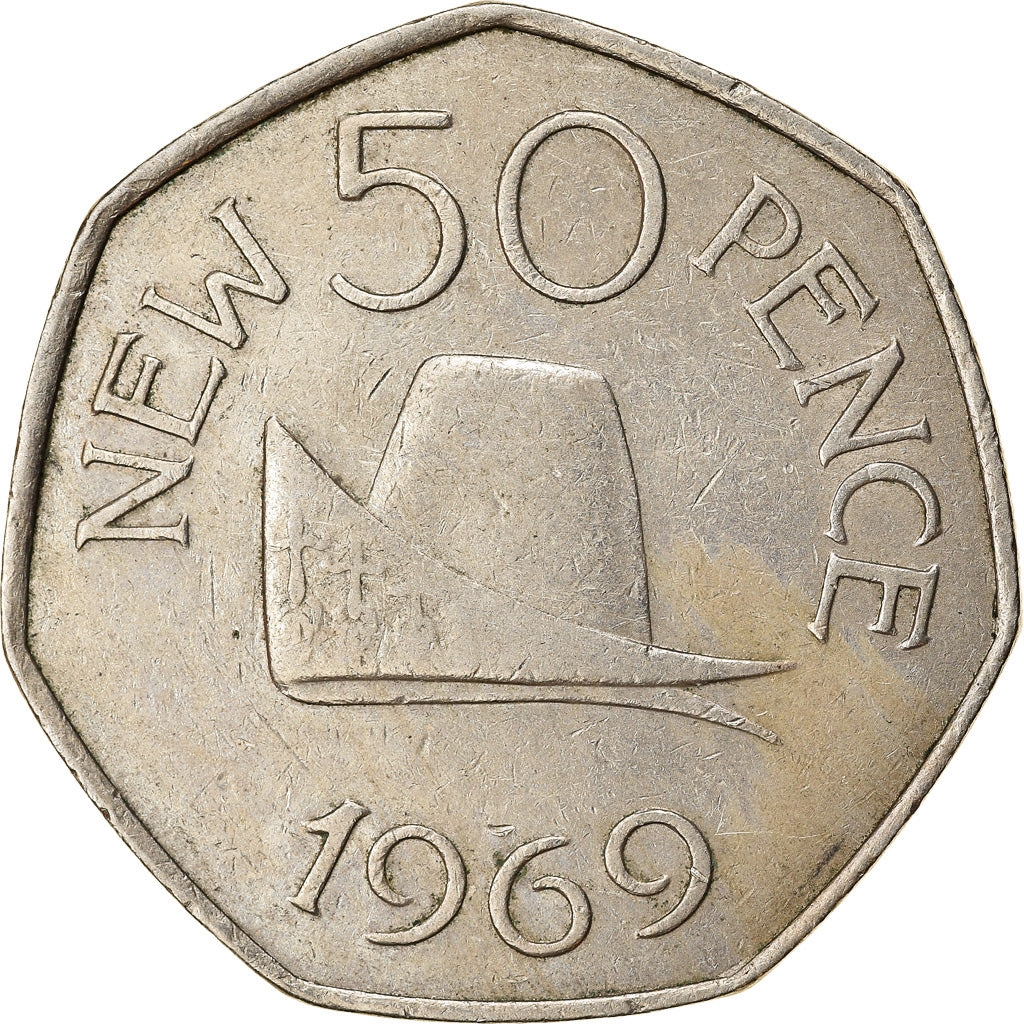 Munten, Guernsey, Elizabeth II, 50 New Pence, 1969, ZF, Copper-nickel, KM:25