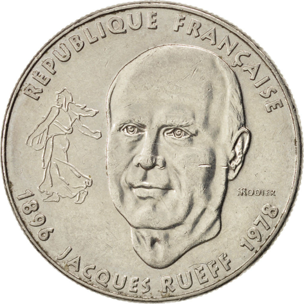 FRANCE, Jacques Rueff, Franc, 1996, KM #1160, MS(60-62), Nickel, 24, Gadoury...