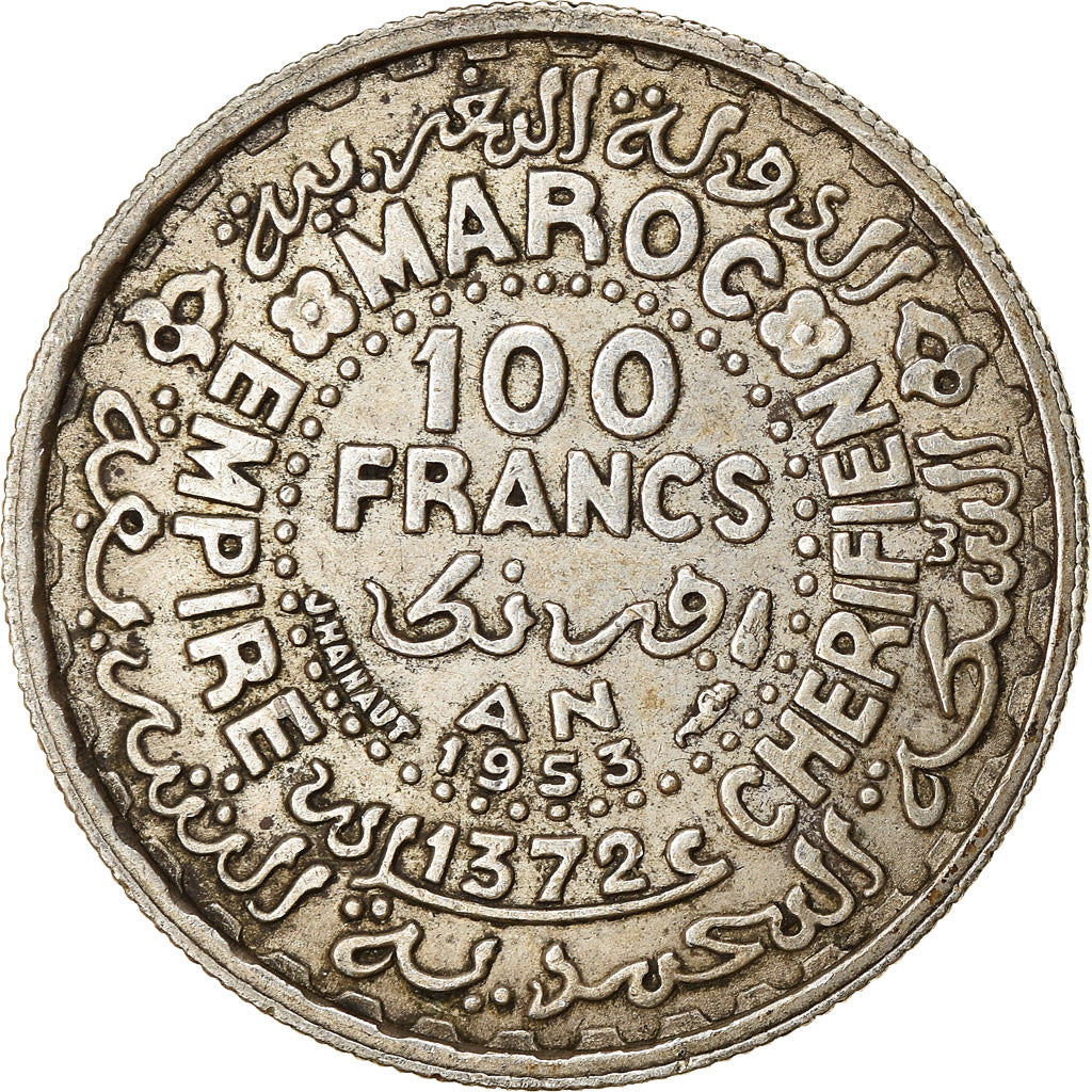 Moneta, Marocco, Mohammed V, 100 Francs, 1953, Paris, BB, Argento, KM:52