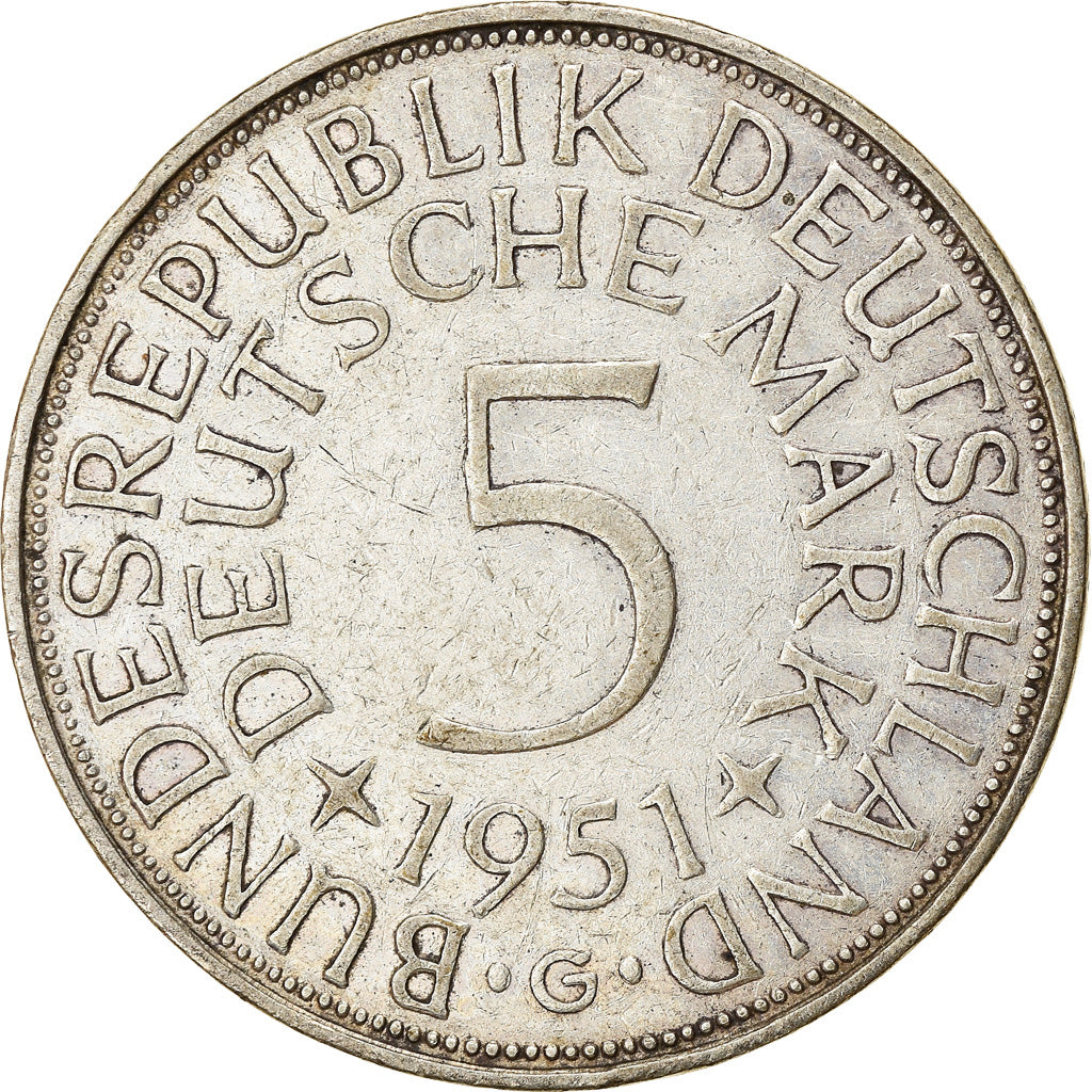 Moneta, GERMANIA - REPUBBLICA FEDERALE, 5 Mark, 1951, Karlsruhe, BB, Argento