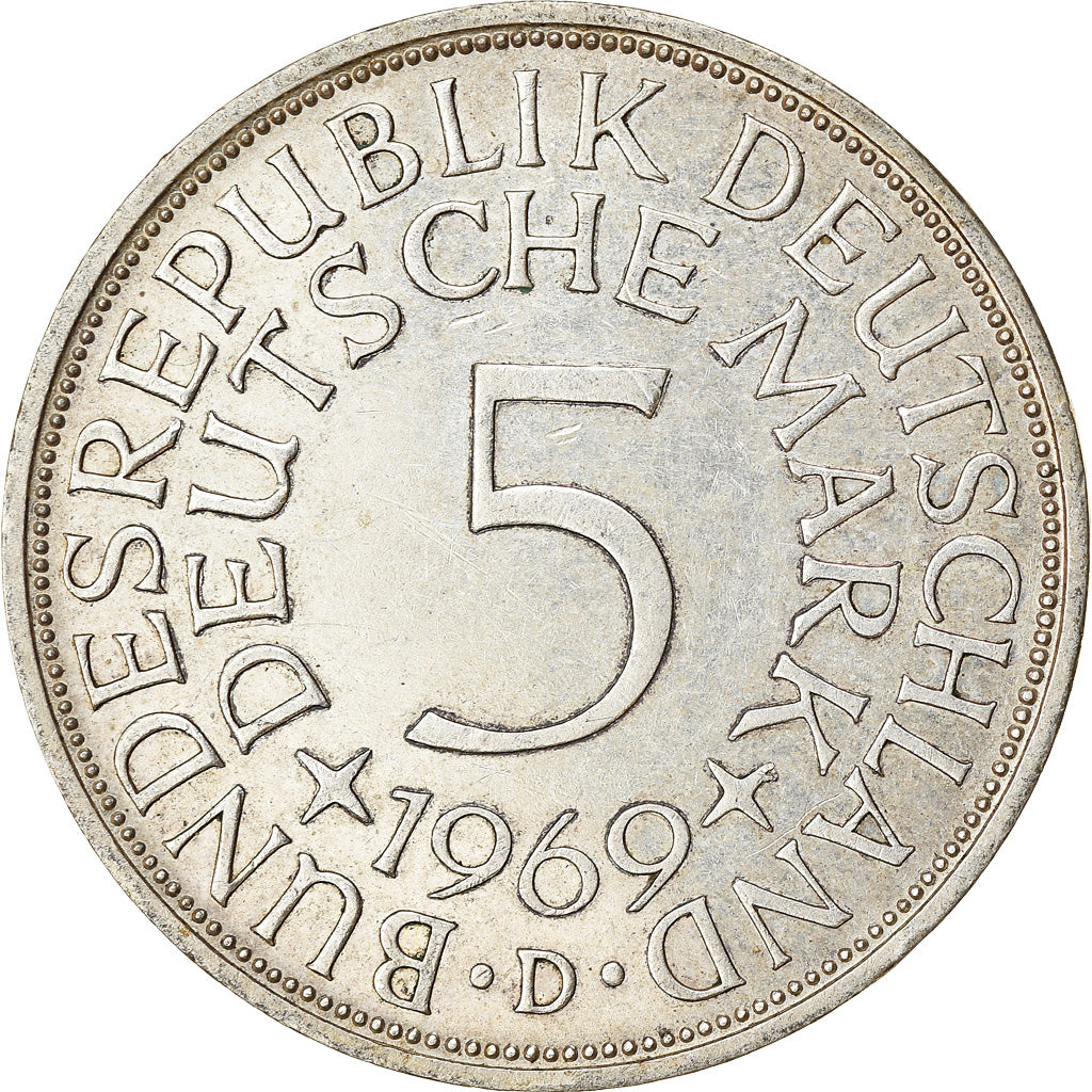 Moneta, GERMANIA - REPUBBLICA FEDERALE, 5 Mark, 1969, Munich, BB, Argento