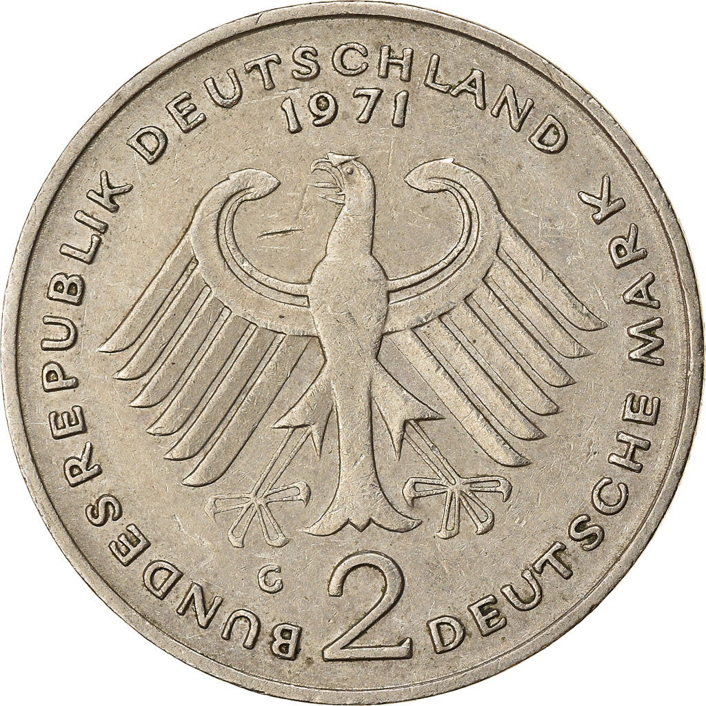 Moneta, GERMANIA - REPUBBLICA FEDERALE, 2 Mark, 1971, Karlsruhe, BB, Nichel