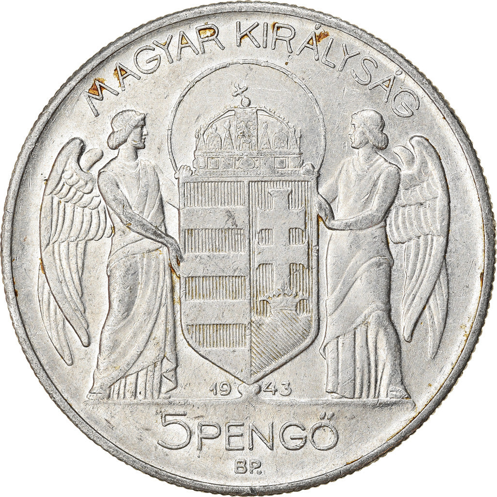 Moneda, Hungría, 5 Pengö, 1943, MBC, Aluminio, KM:523