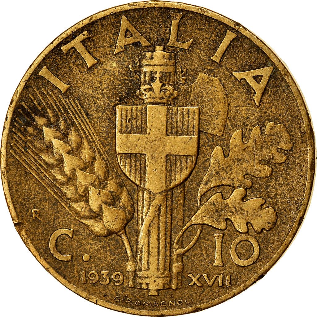 Moeda, Itália, Vittorio Emanuele III, 10 Centesimi, 1939, Rome, VF(30-35)