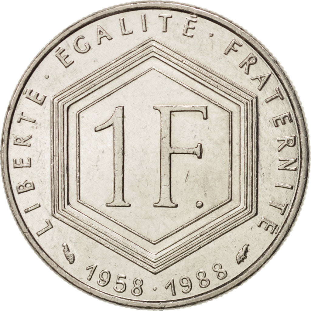 Moneda, Francia, Charles de Gaulle, Franc, 1988, MBC+, Níquel, KM:963