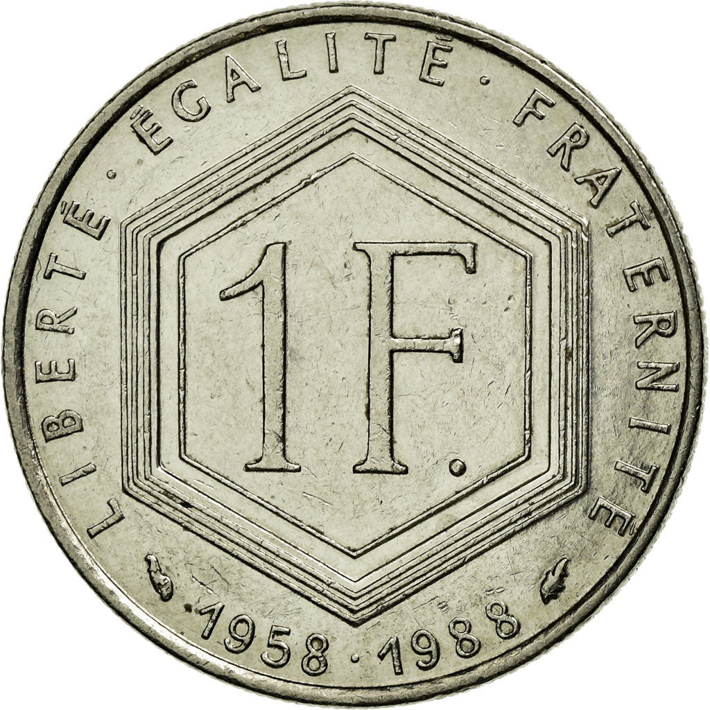 Coin, France, Charles de Gaulle, Franc, 1988, AU(50-53), Nickel, KM:963