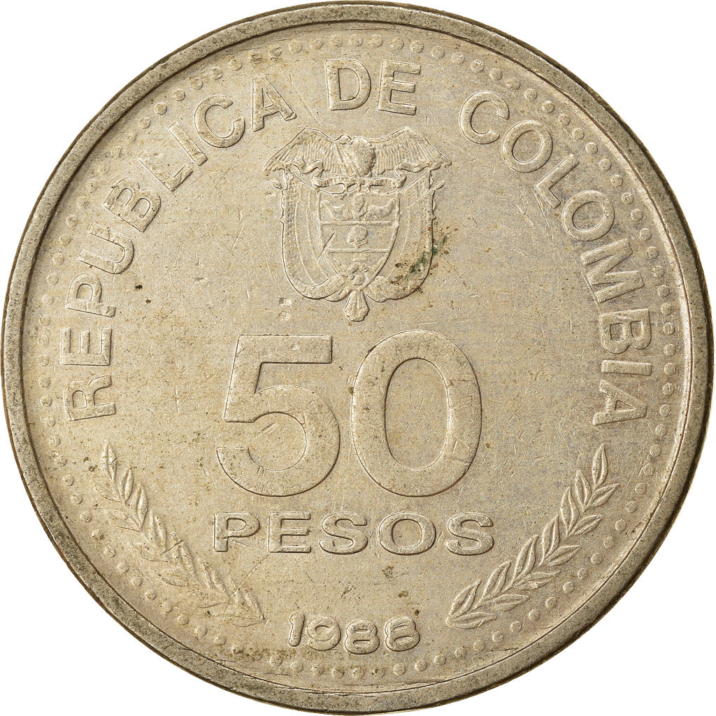 Monnaie, Colombie, 50 Pesos, 1988, TTB, Copper-nickel, KM:272