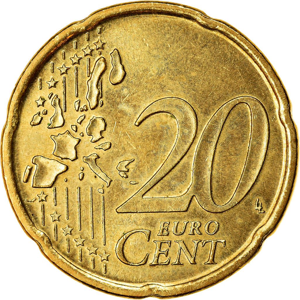 España, 20 Euro Cent, 1999, MBC, Latón, KM:1044