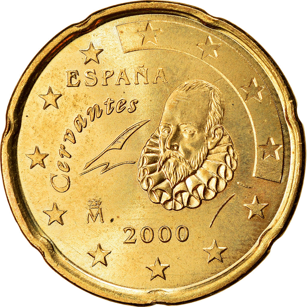 Spagna, 20 Euro Cent, 2000, SPL-, Ottone, KM:1044