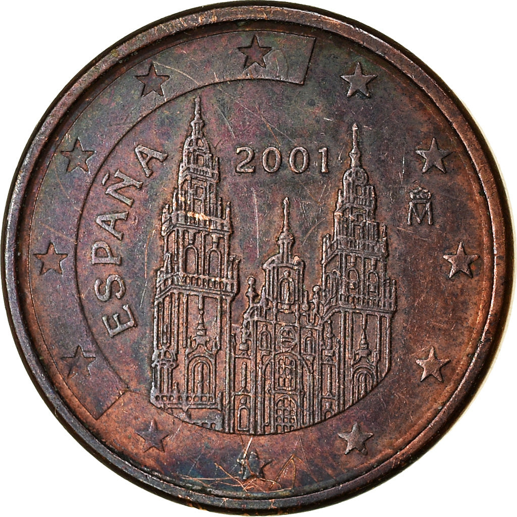 Spagna, Euro Cent, 2001, MB, Acciaio placcato rame, KM:1040