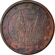 Espanha, Euro Cent, 2001, VF(20-25), Aço Cromado a Cobre, KM:1040