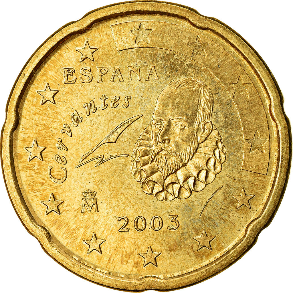 Hiszpania, 20 Euro Cent, 2003, Madrid, EF(40-45), Mosiądz, KM:1044