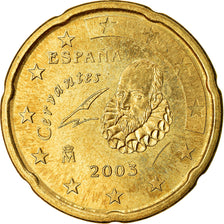 Hiszpania, 20 Euro Cent, 2003, Madrid, EF(40-45), Mosiądz, KM:1044