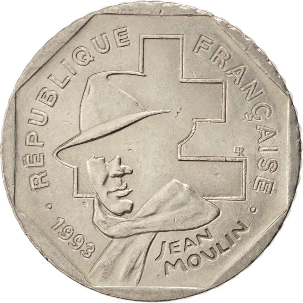 Coin, France, Jean Moulin, 2 Francs, 1993, MS(60-62), Nickel, KM:1062