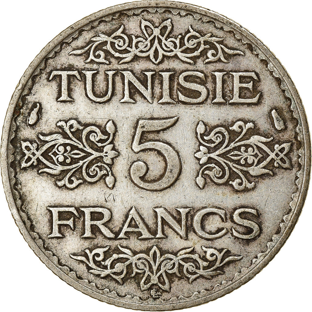 Münze, Tunesien, Ahmad Pasha Bey, 5 Francs, 1936, Paris, SS, Silber, KM:261