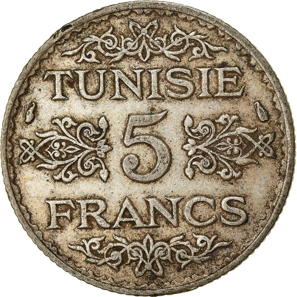 Münze, Tunesien, Ahmad Pasha Bey, 5 Francs, 1936, Paris, SS, Silber, KM:261