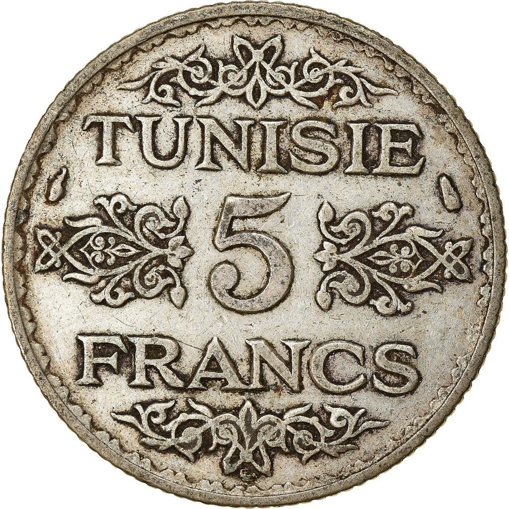 Moneta, Tunisia, Ahmad Pasha Bey, 5 Francs, 1934, Paris, BB, Argento, KM:261