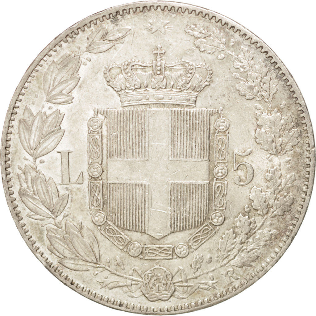 ITALY, 5 Lire, 1879, Rome, KM #20, AU(50-53), Silver, 25.00