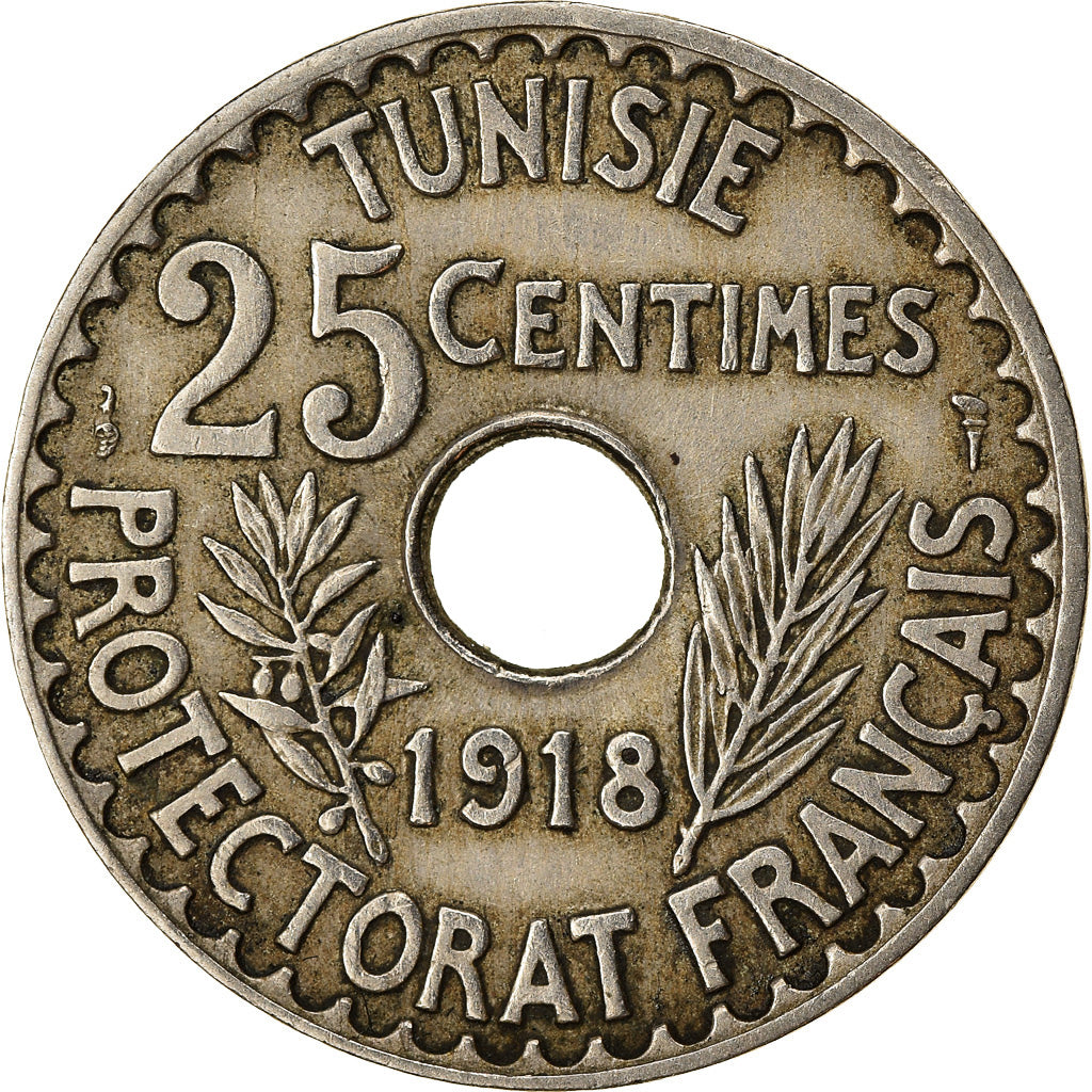 Moneta, Tunisia, Muhammad al-Nasir Bey, 25 Centimes, 1918, Paris, BB