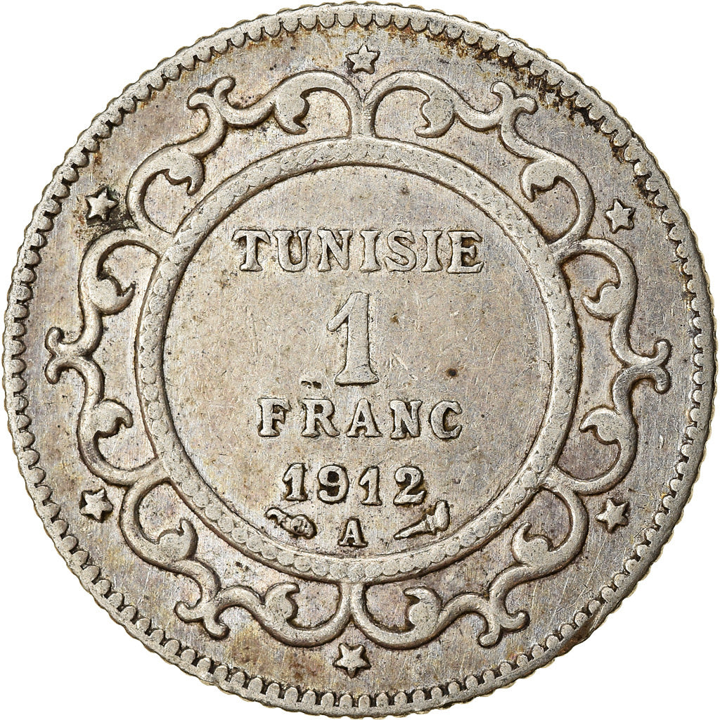 Moneta, Tunisia, Muhammad al-Nasir Bey, Franc, 1912, Paris, BB, Argento, KM:238