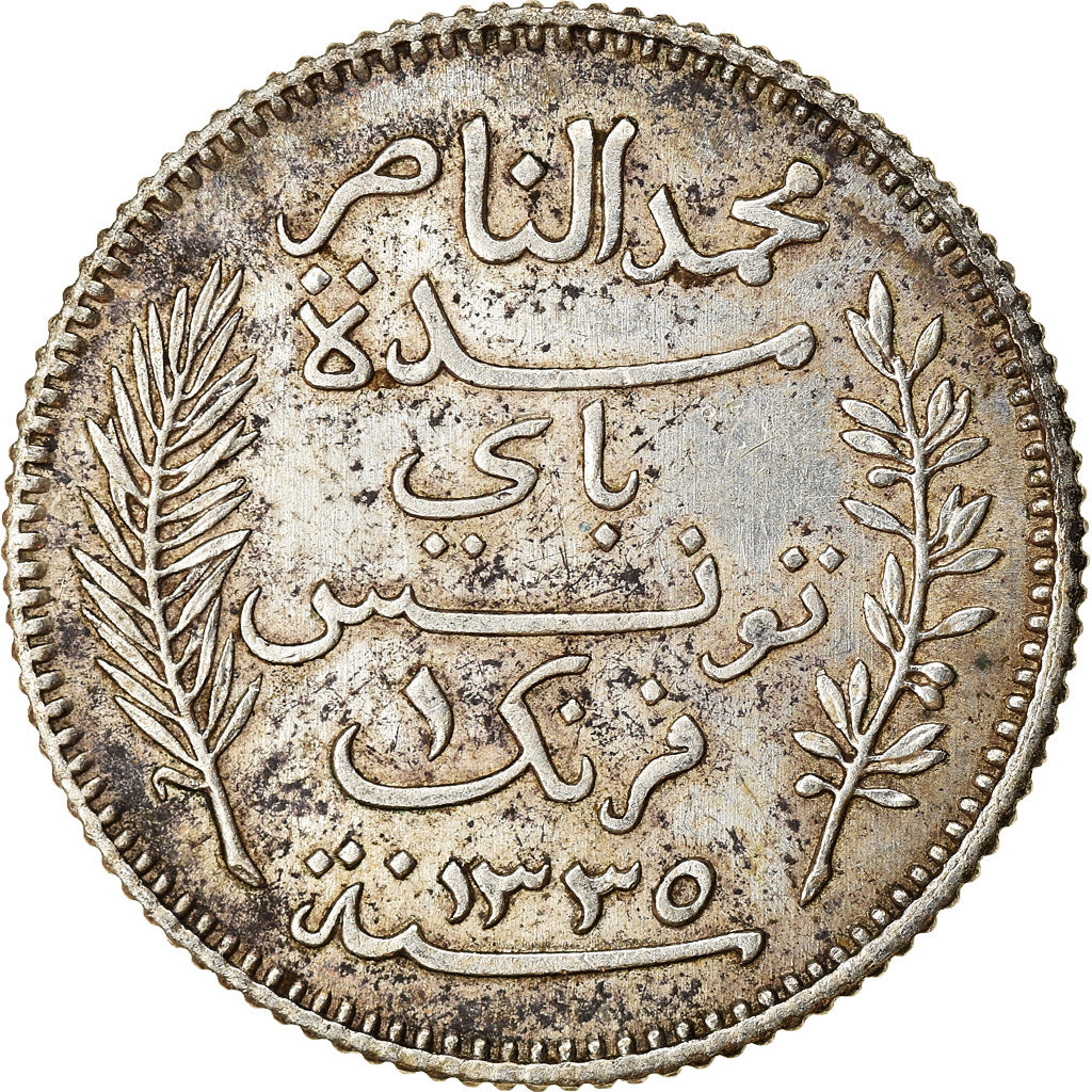 Moneta, Tunisia, Muhammad al-Nasir Bey, Franc, 1916, Paris, BB, Argento, KM:238