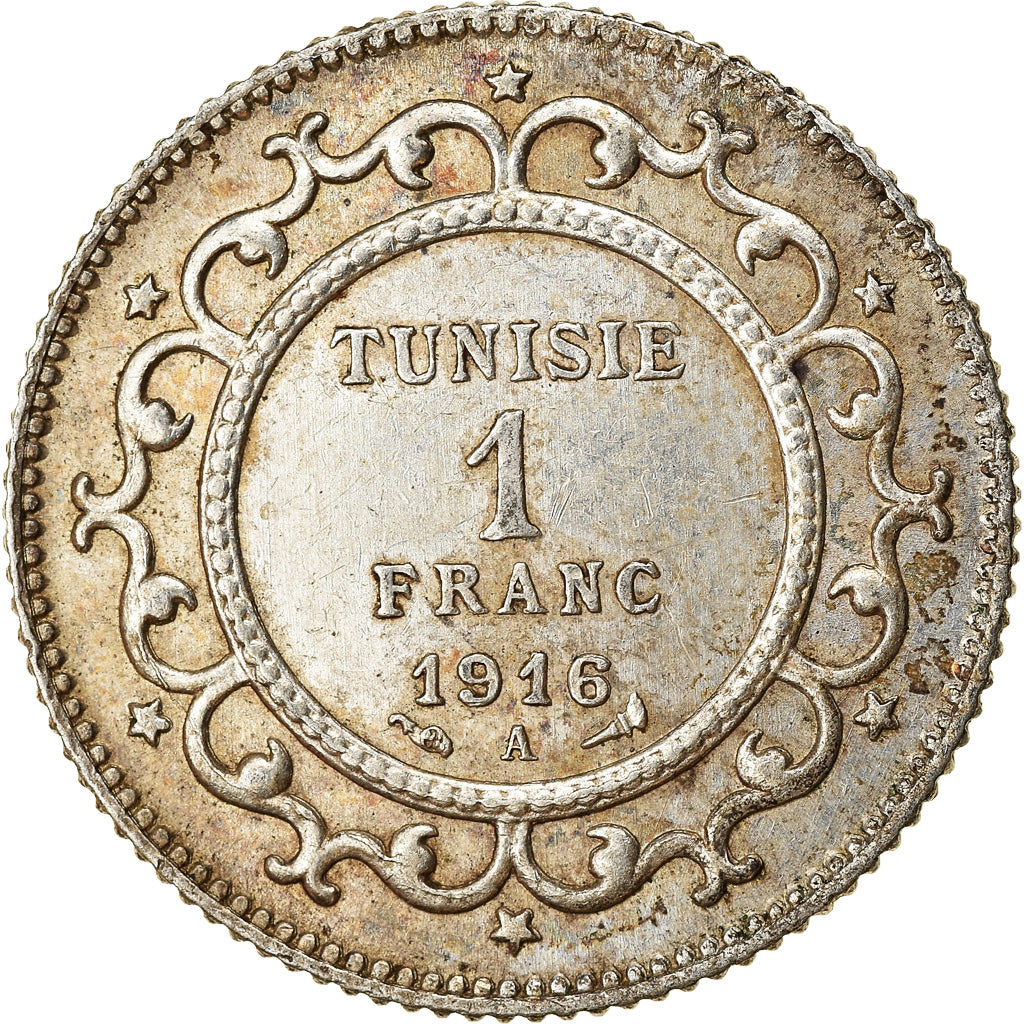 Moneta, Tunisia, Muhammad al-Nasir Bey, Franc, 1916, Paris, BB, Argento, KM:238